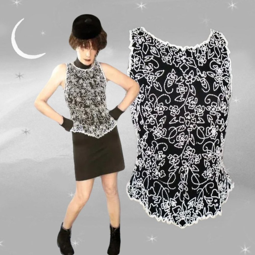 Black White Beaded Tank Top - Formal? Or Edgy Casual?